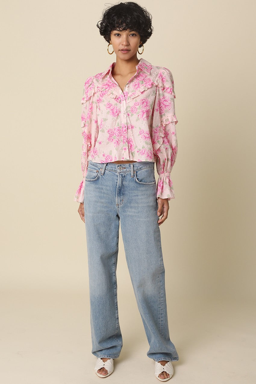Marely Floral Ruffle Trim Blouse