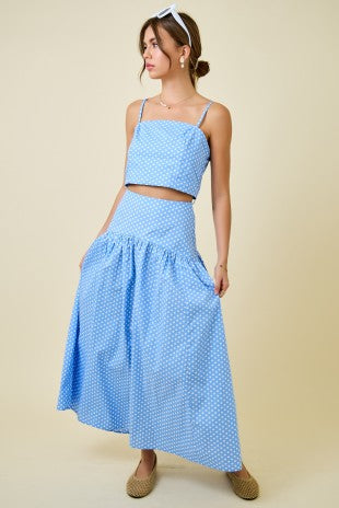 Delaney Blue Dot Crop Top