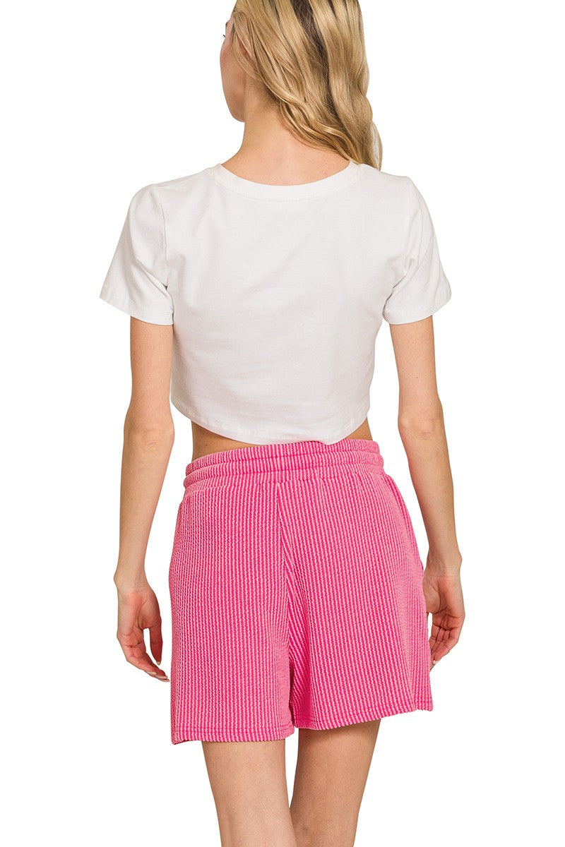Rib Long Sleeve Tee & Shorts Set Fuchsia