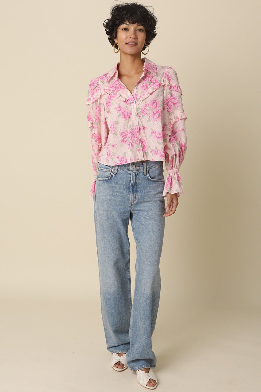 Marely Floral Ruffle Trim Blouse