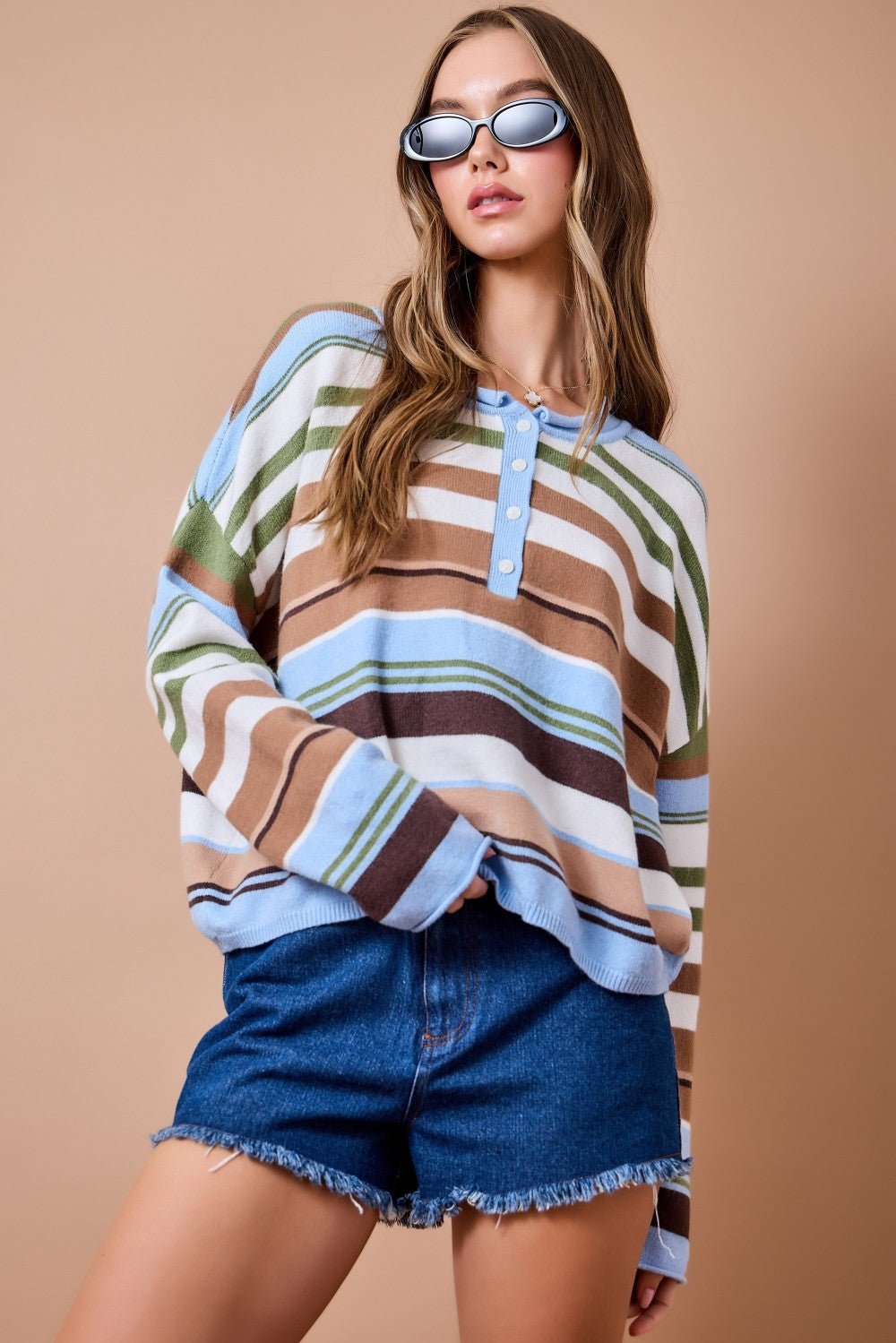 Deb Blue and Brown Striped Sweater