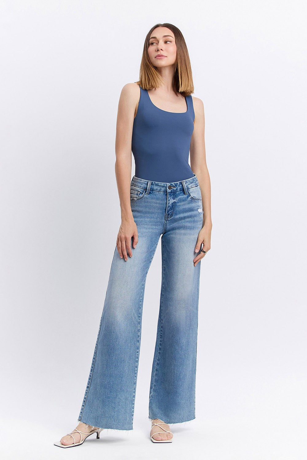 Vervet Mid Rise Medium Wash Wide Jeans