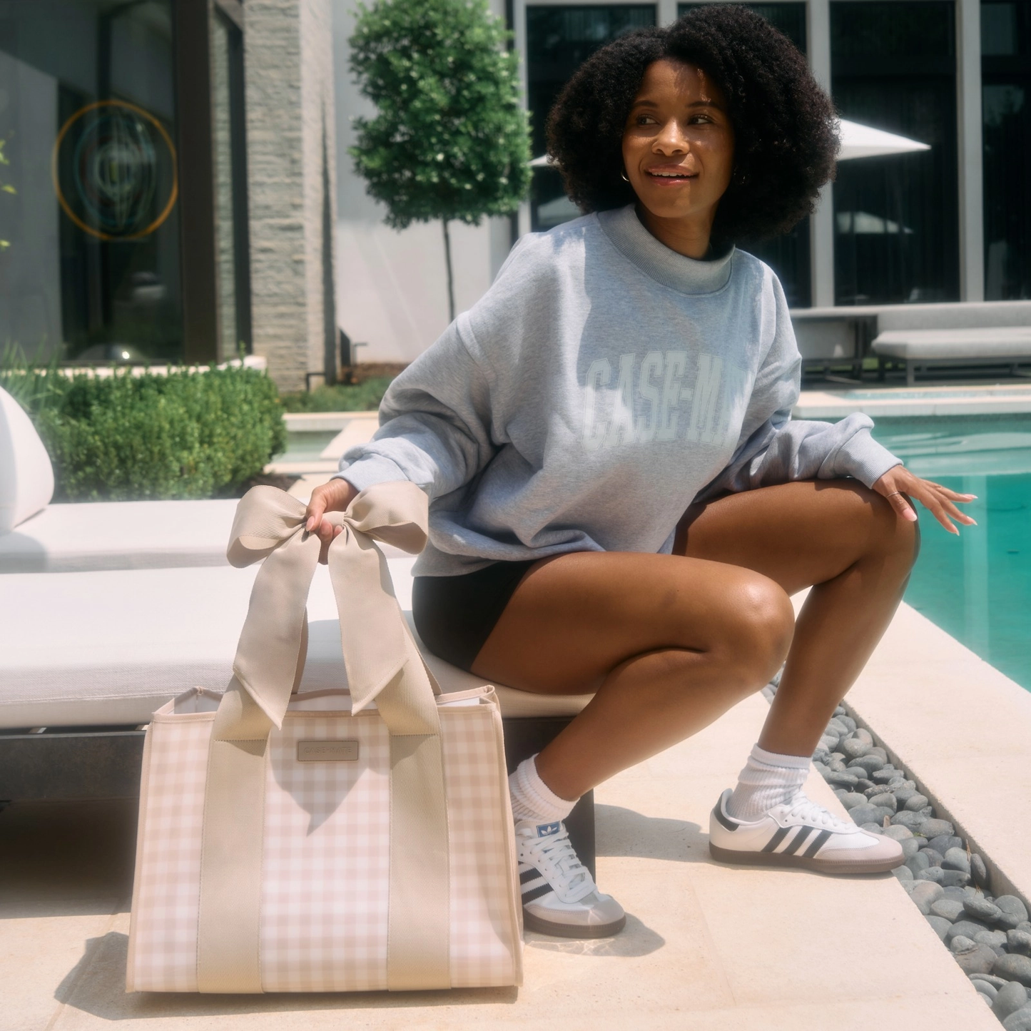 Special Edition Jelly Tote w/ Phone Pouch Latte Gingham Bow