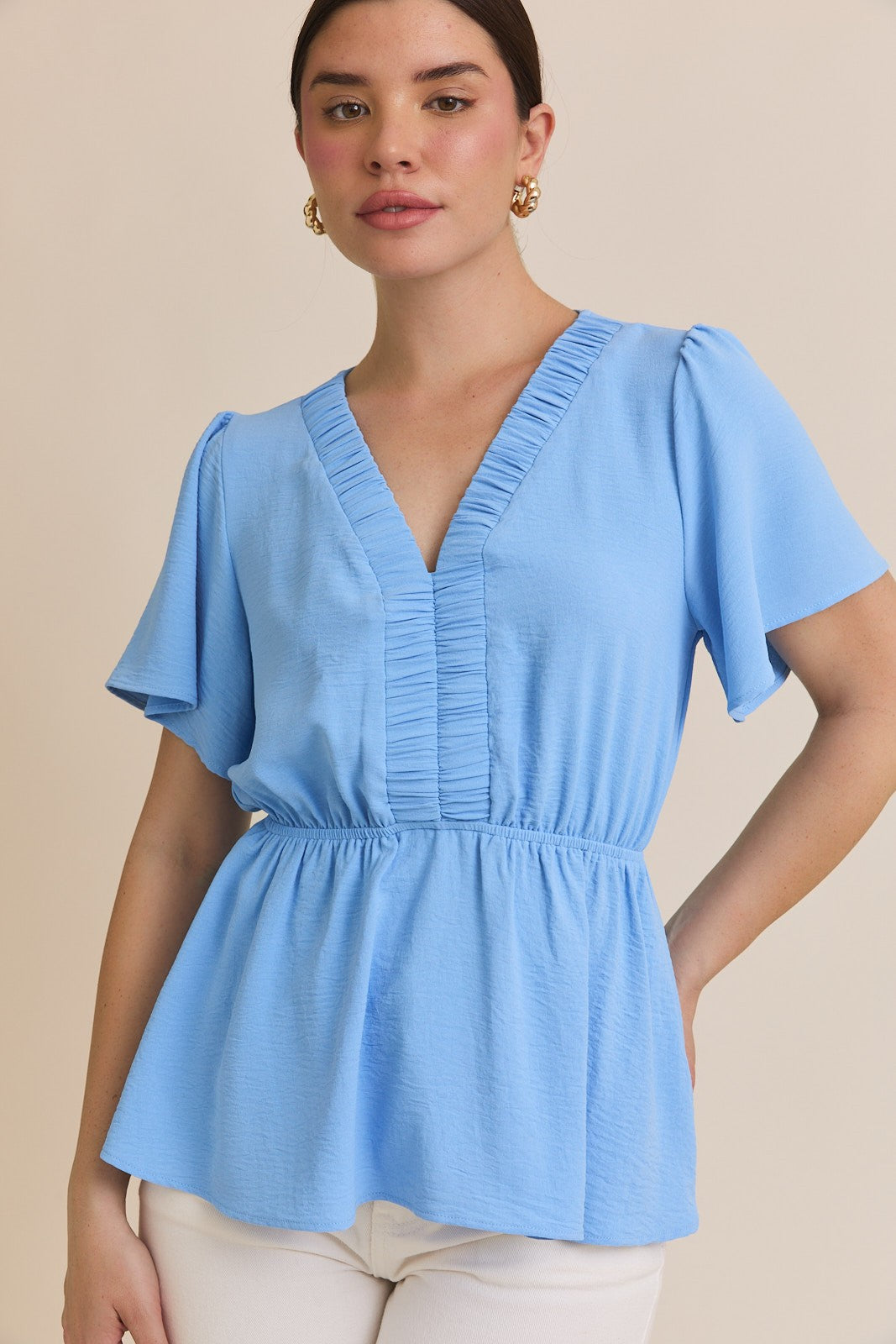 Grace Blue V Neck Top