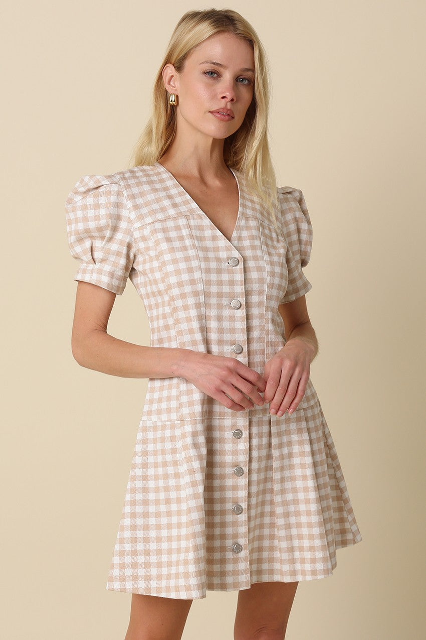 Serena Gingham Puff-sleeve Dress