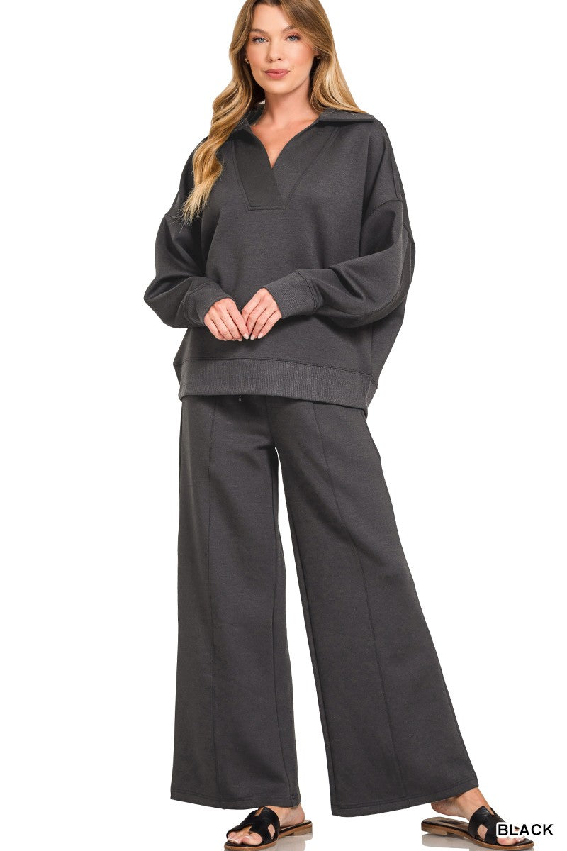 Scuba Collared Pullover & Pants Set Black