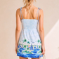 Sailboat Coastal Smocked Tie Strap Mini Dress