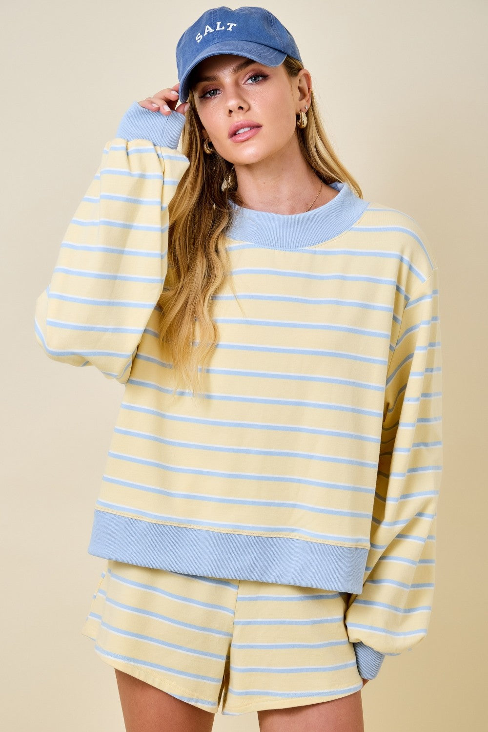 Dex Striped Mockneck Set Top Yellow
