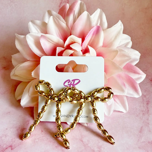 Beaded Gold Bow Stud