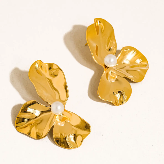 Vintessa 18K Gold Non-Tarnish Flower Shell Pearl Earrings