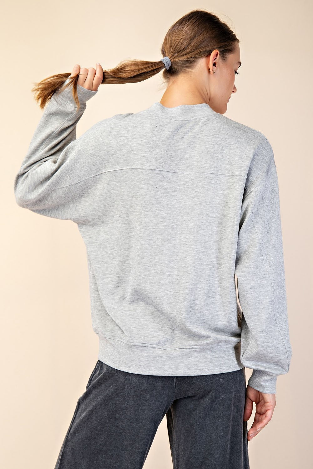 heather grey mock neck pullover