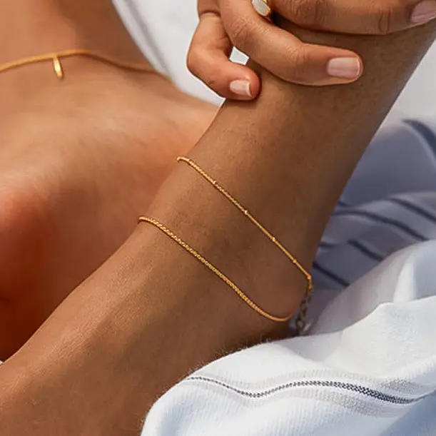 Pennie 18K Gold Non-Tarnish Layered Chain Anklets