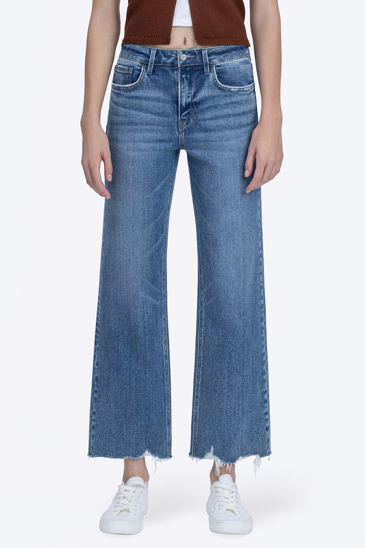 Vervet High Rise Distressed Hem Ankle Slim Wide Jeans