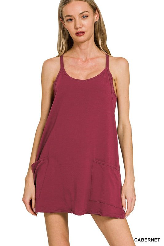 Mini Dress With Built-in Romper Liner Cabernet