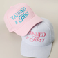 Tanned & Tipsy Embroidered Seersucker Stripe Trucker Hat Blue