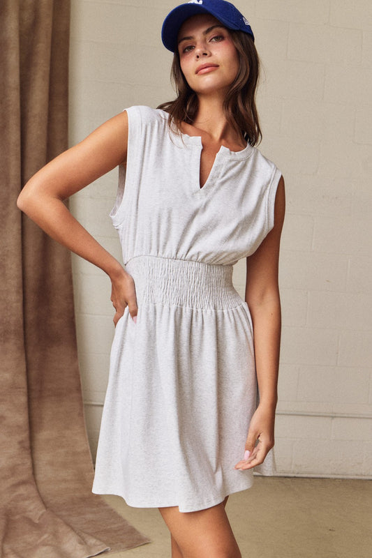 Polly Grey Smocked Waist Dress