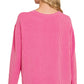 Rib Long Sleeve Tee & Shorts Set Fuchsia