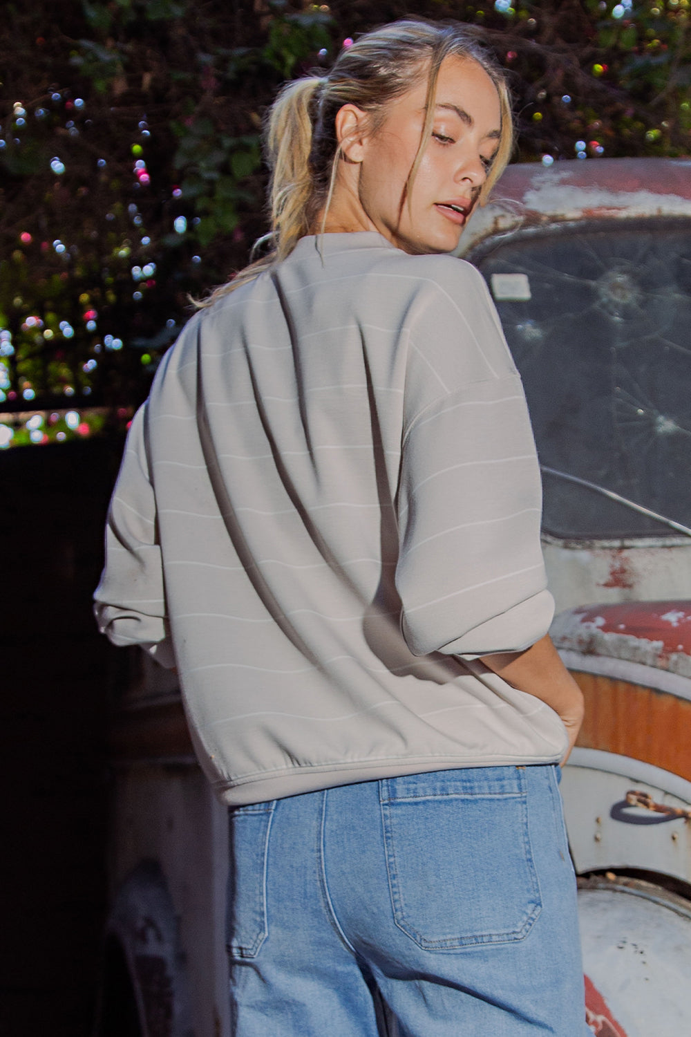 Cream Stripe Crew Neck