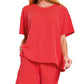 Corded Rib Short Sleeve Tee & Short Pants Set Ruby