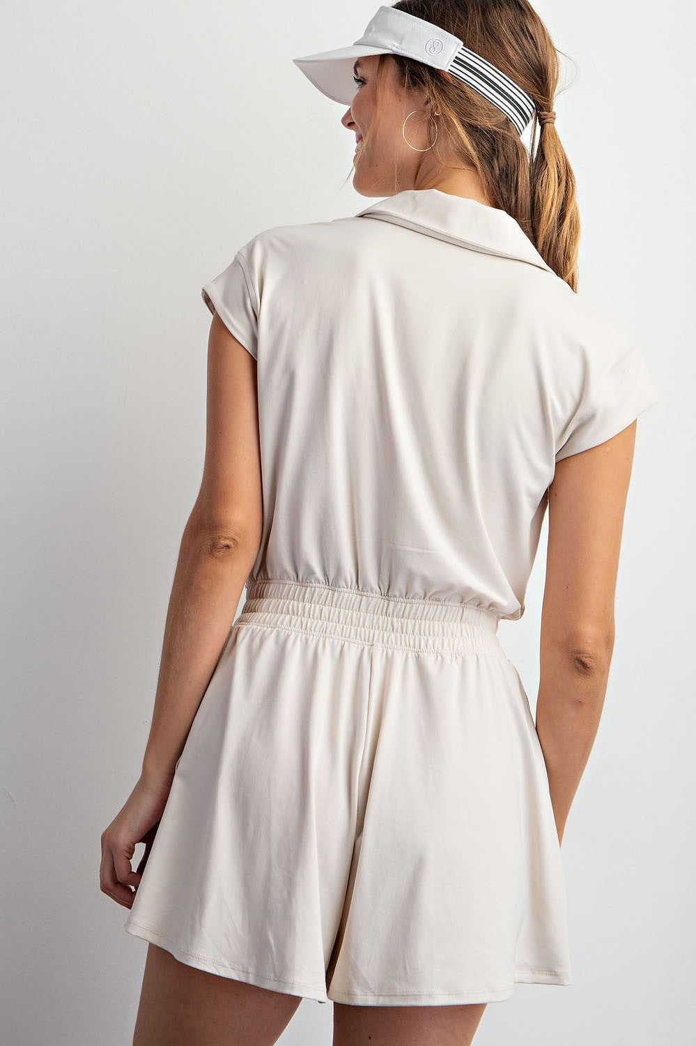 Butter Short Sleeve Quarter Zip Romper White