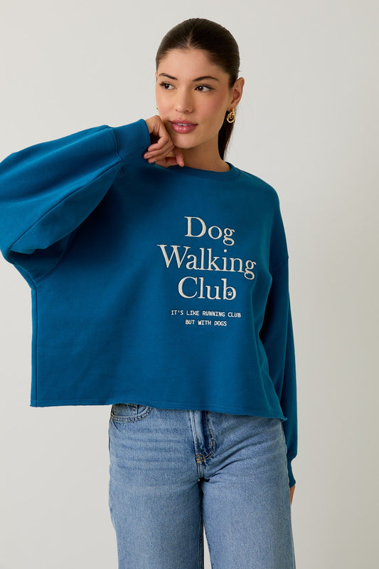 Crew Neck 'dog Walking Club' Verbiage Sweatshirt