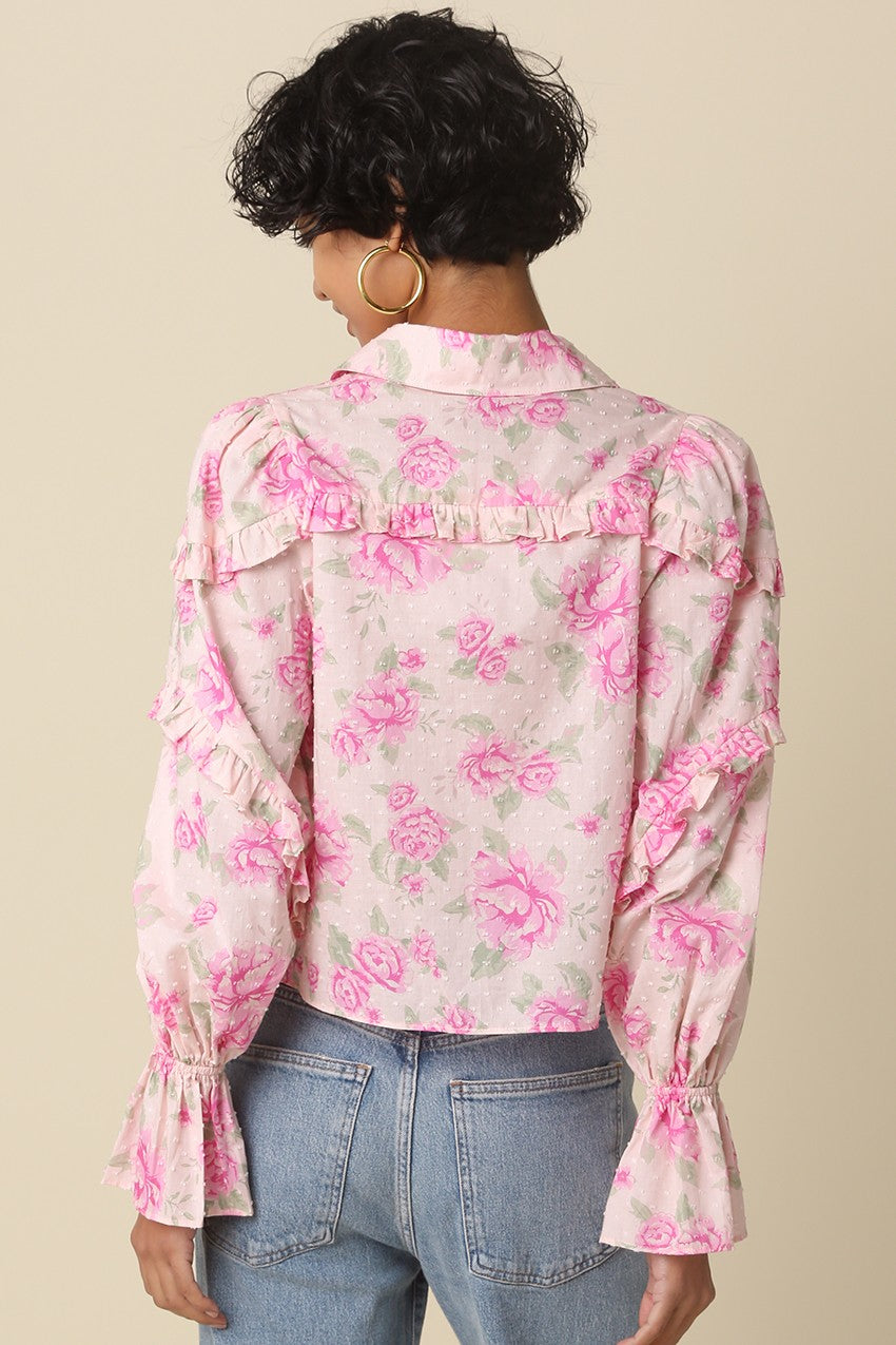 Marely Floral Ruffle Trim Blouse
