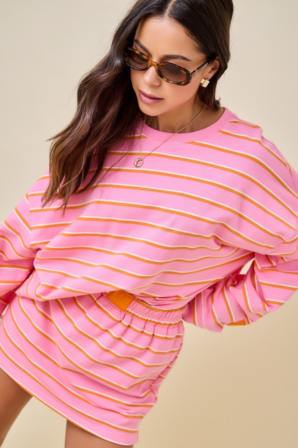 Dylan Striped Set Skirt Pink
