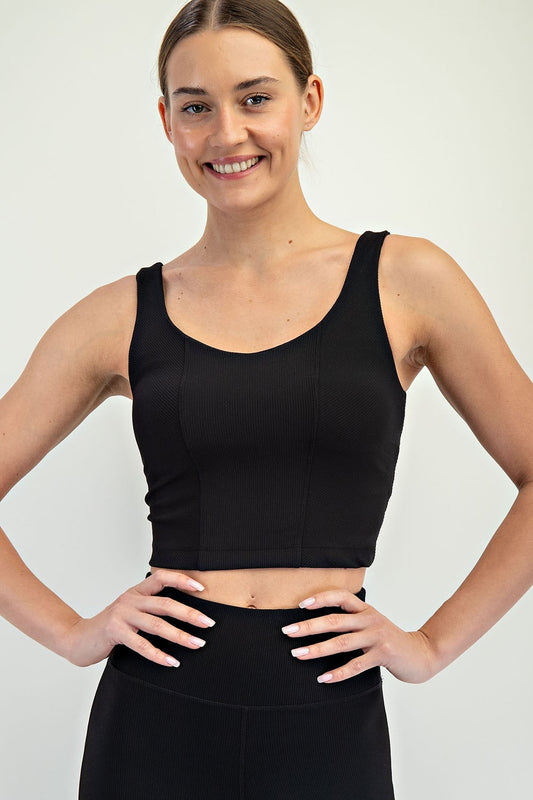 Nylon Rib V Neck Tank black