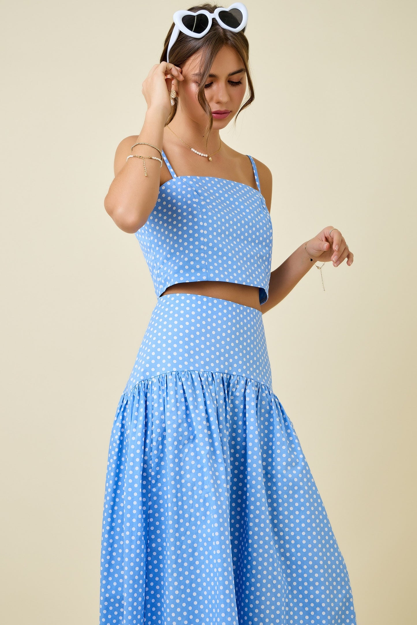 Delaney Blue Dot Crop Top
