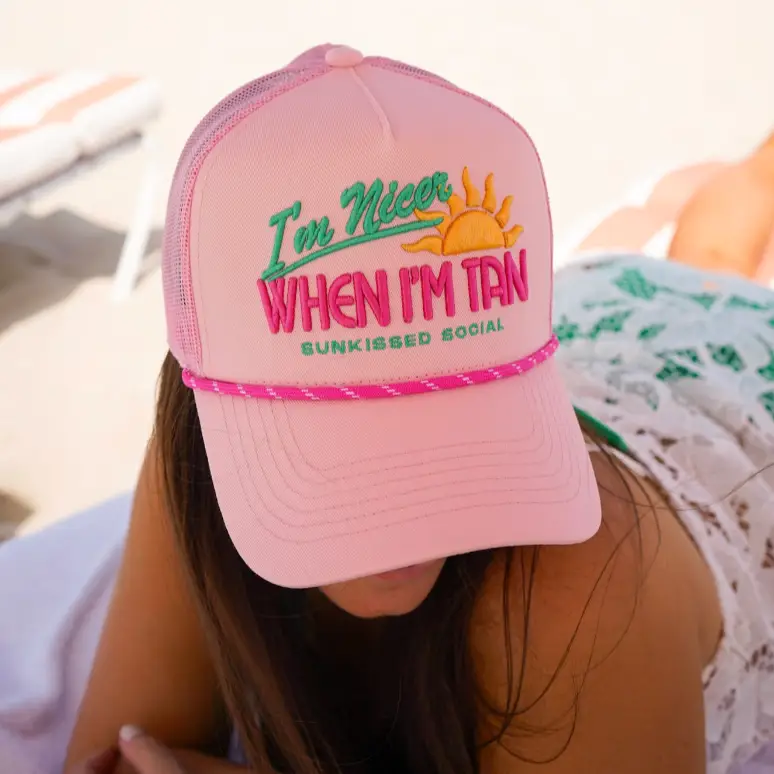 I’m Nicer when I’m Tan - Pink Canvas Trucker Hat