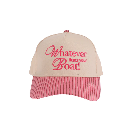 Whatever Floats Your Boat Embroidered Trucker Hat Pink Stripe/Pink