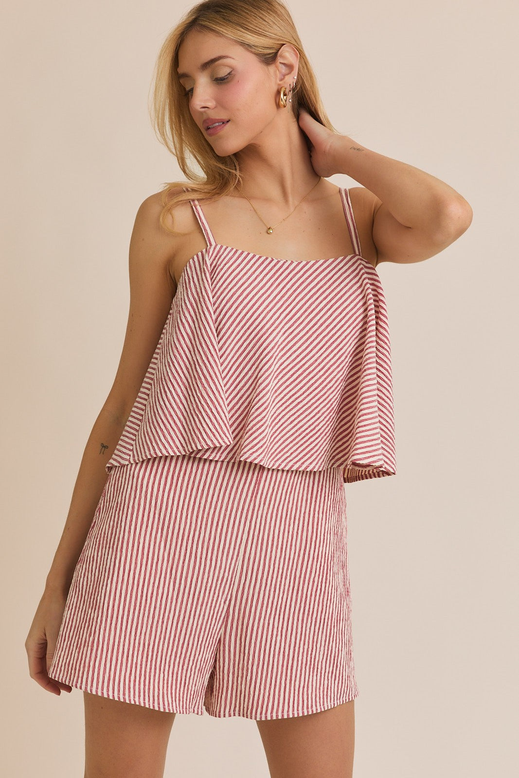 Ginny red striped romper
