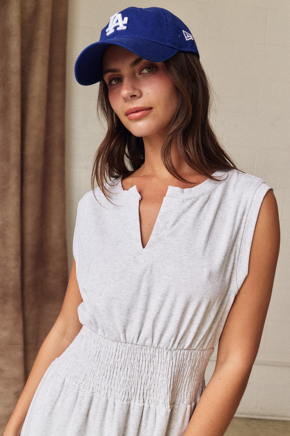 Polly Grey Smocked Waist Dress