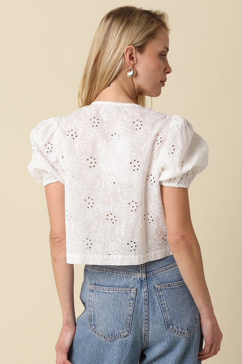 Colette Eyelet Contrast Tie-front Top
