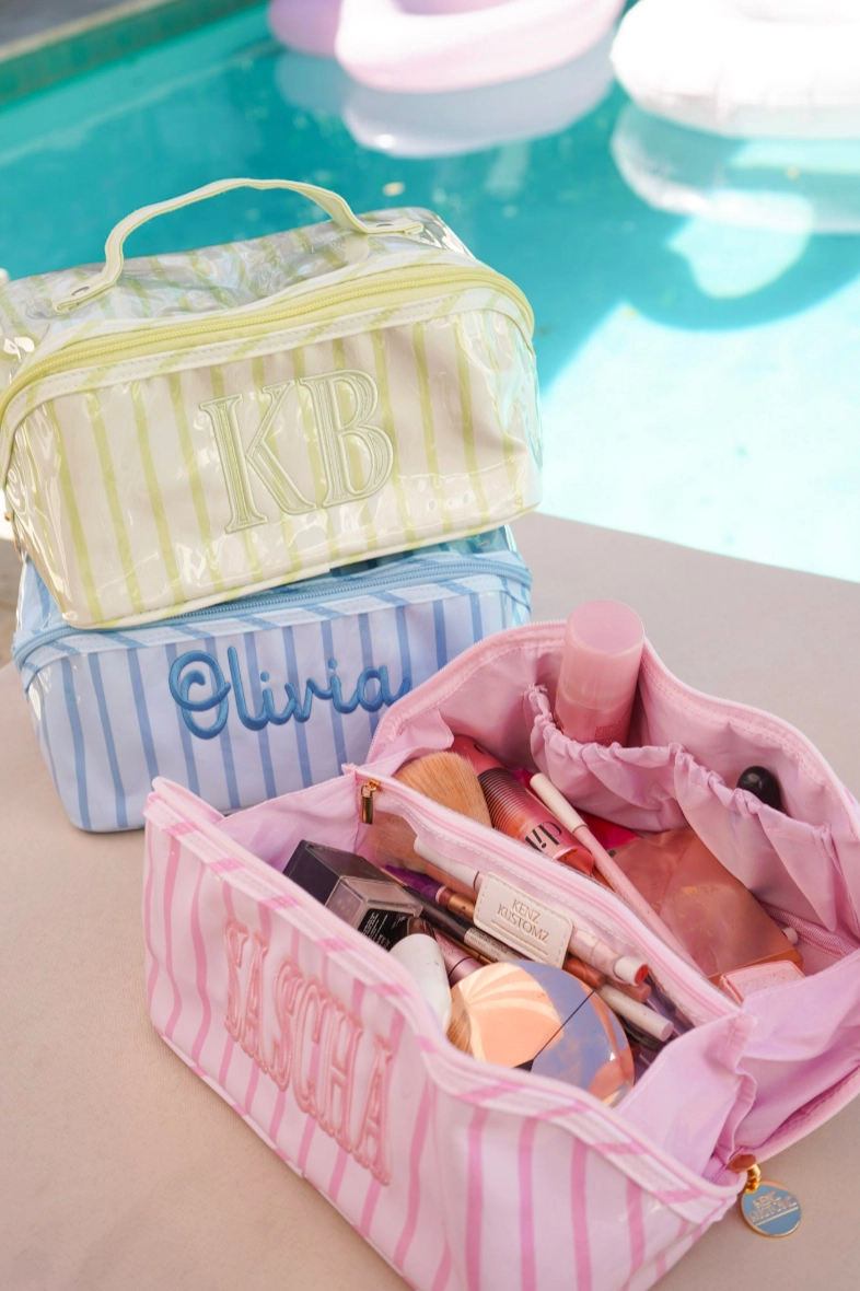 Pink Striped Makeup Bag