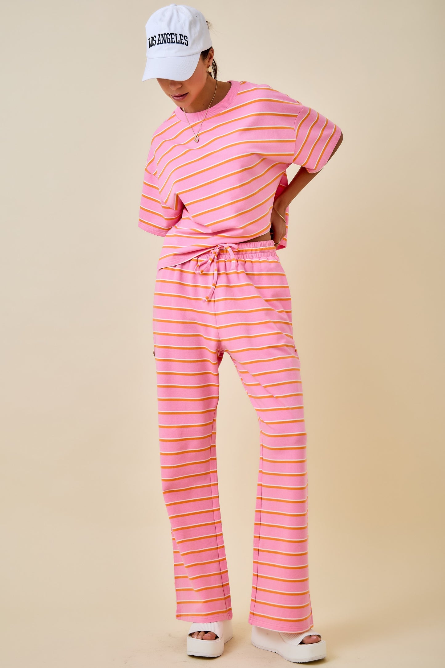 Dylan Striped Set Top Pink