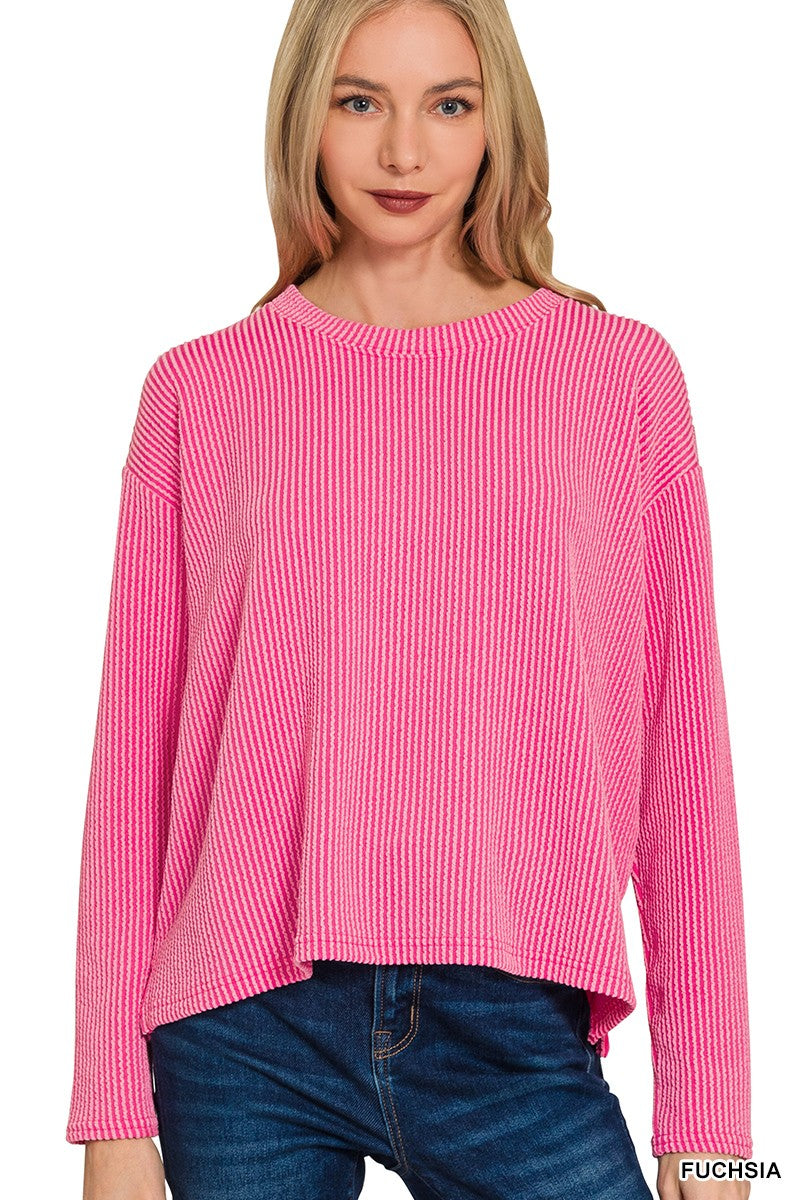 Rib Long Sleeve Tee & Shorts Set Fuchsia