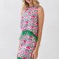 Floral Print Feather Trim Sleeveless Top