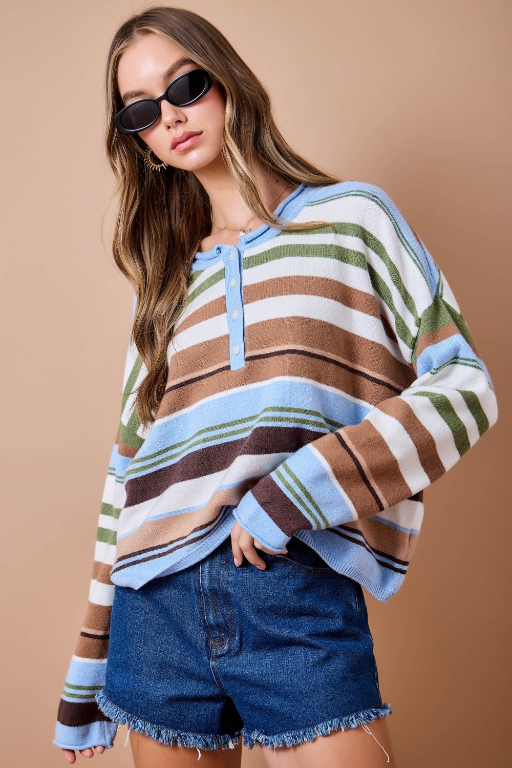 Deb Blue and Brown Striped Sweater
