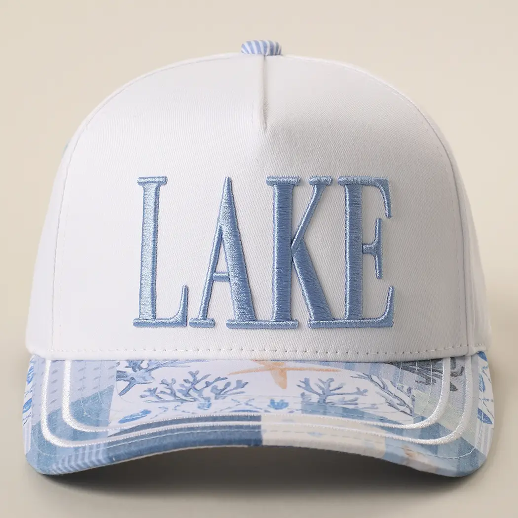 Lake 3D Embroidered Coastal Printed Brim Trucker Hat