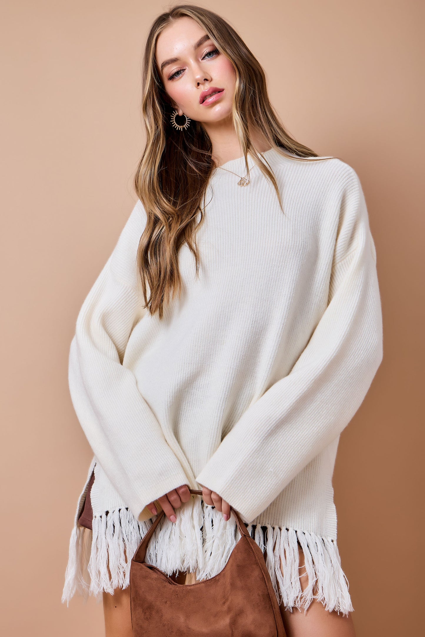 Dua Ivory Fringe Sweater