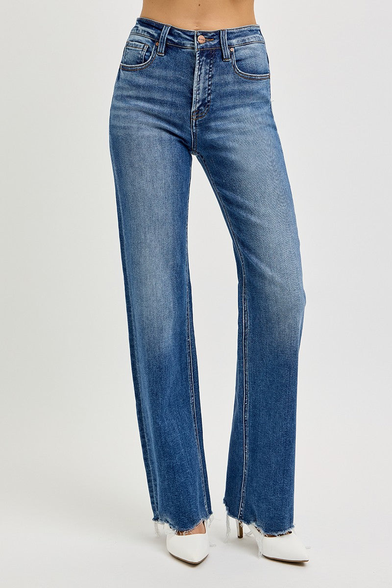 Risen High Rise Wide Leg Raw Cut Hem