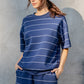 Modal Scuba Stripe Basic Short Sleeve Top Navy
