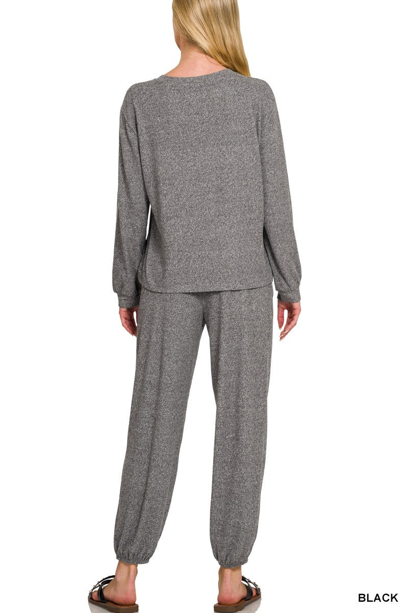 Long Slv Top & Joggers Set Black