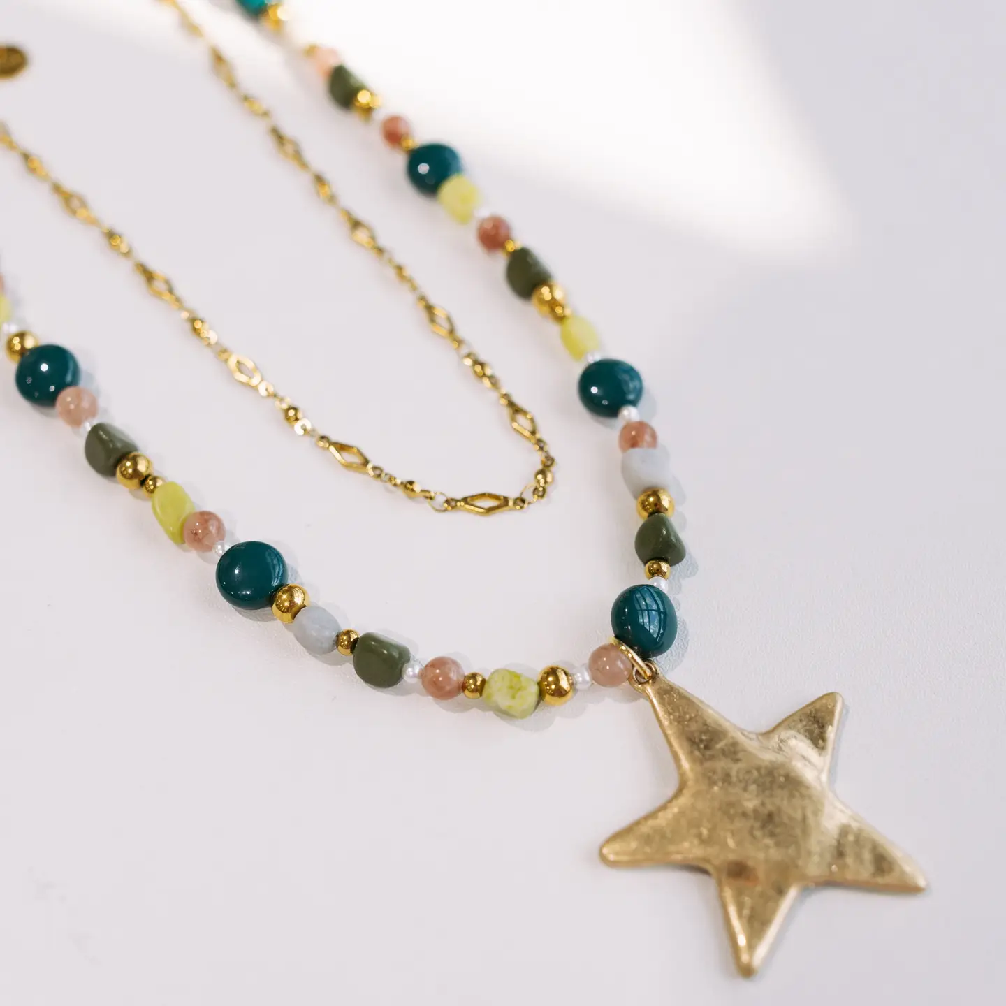 Ziggy Star Layered Necklace - Green