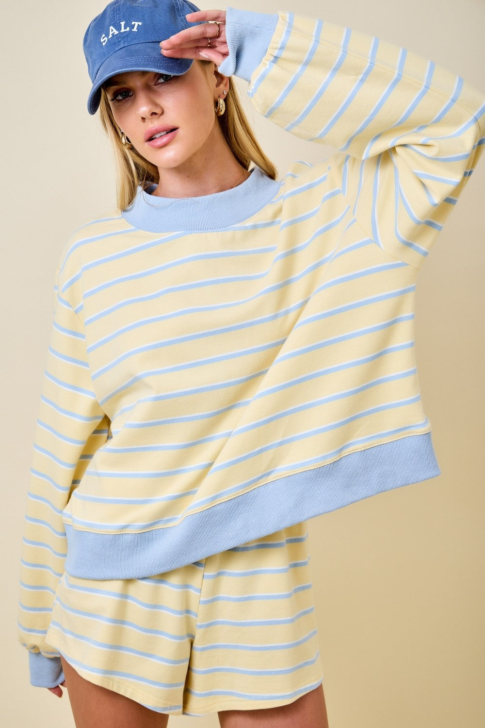 Dex Striped Mockneck Set Top Yellow