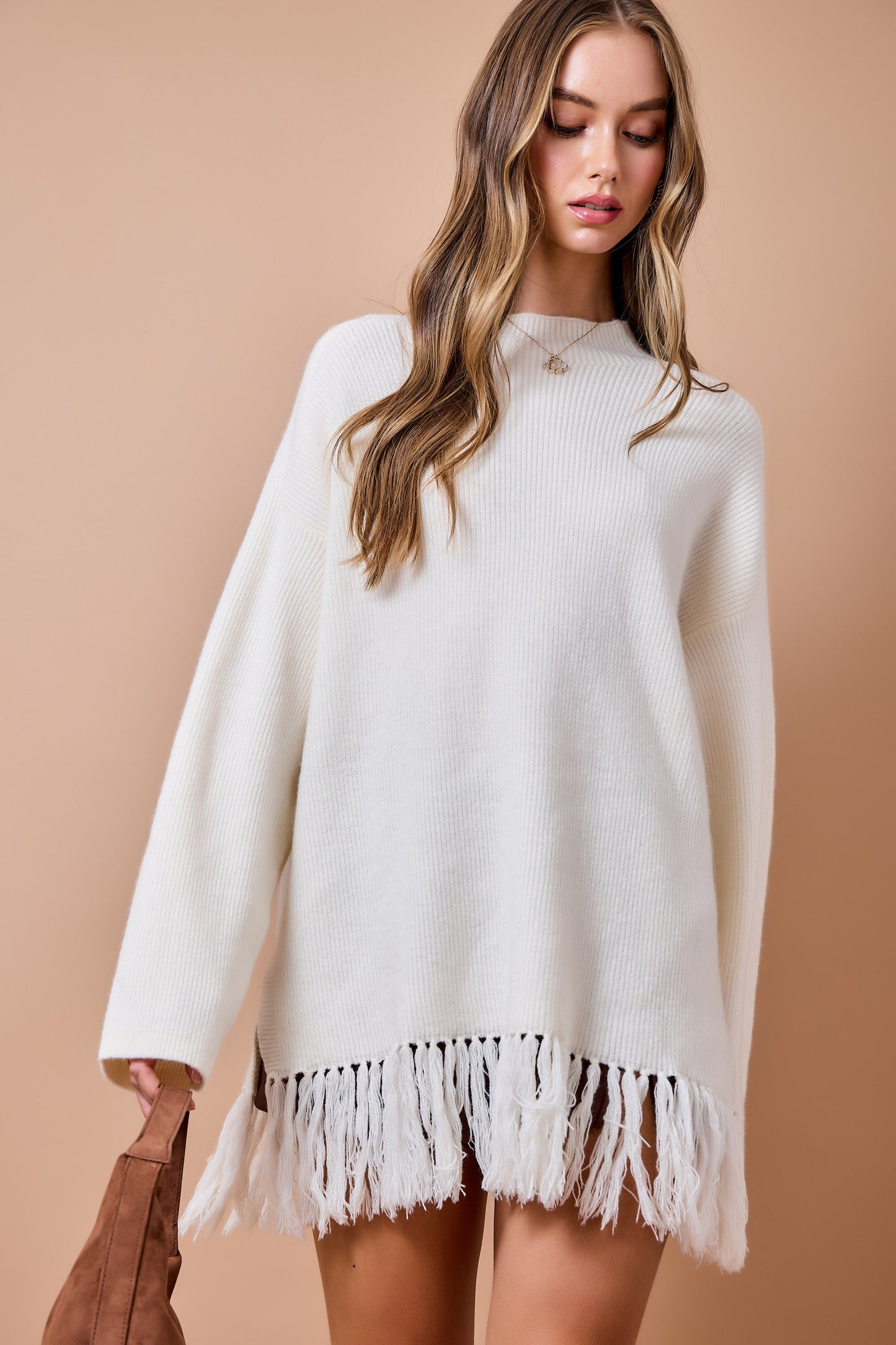 Dua Ivory Fringe Sweater