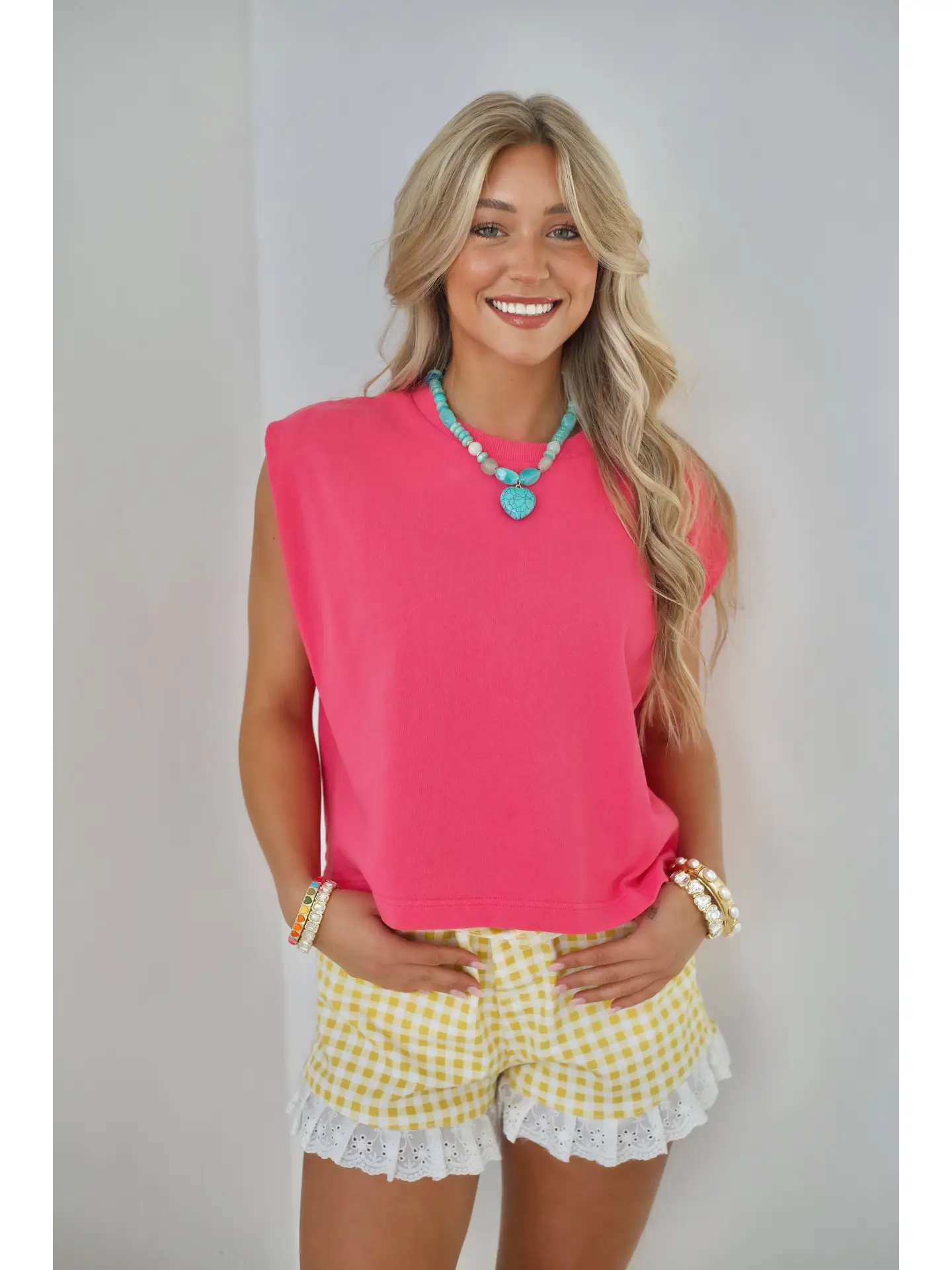 Yellow Gingham Denim Ruffle Short