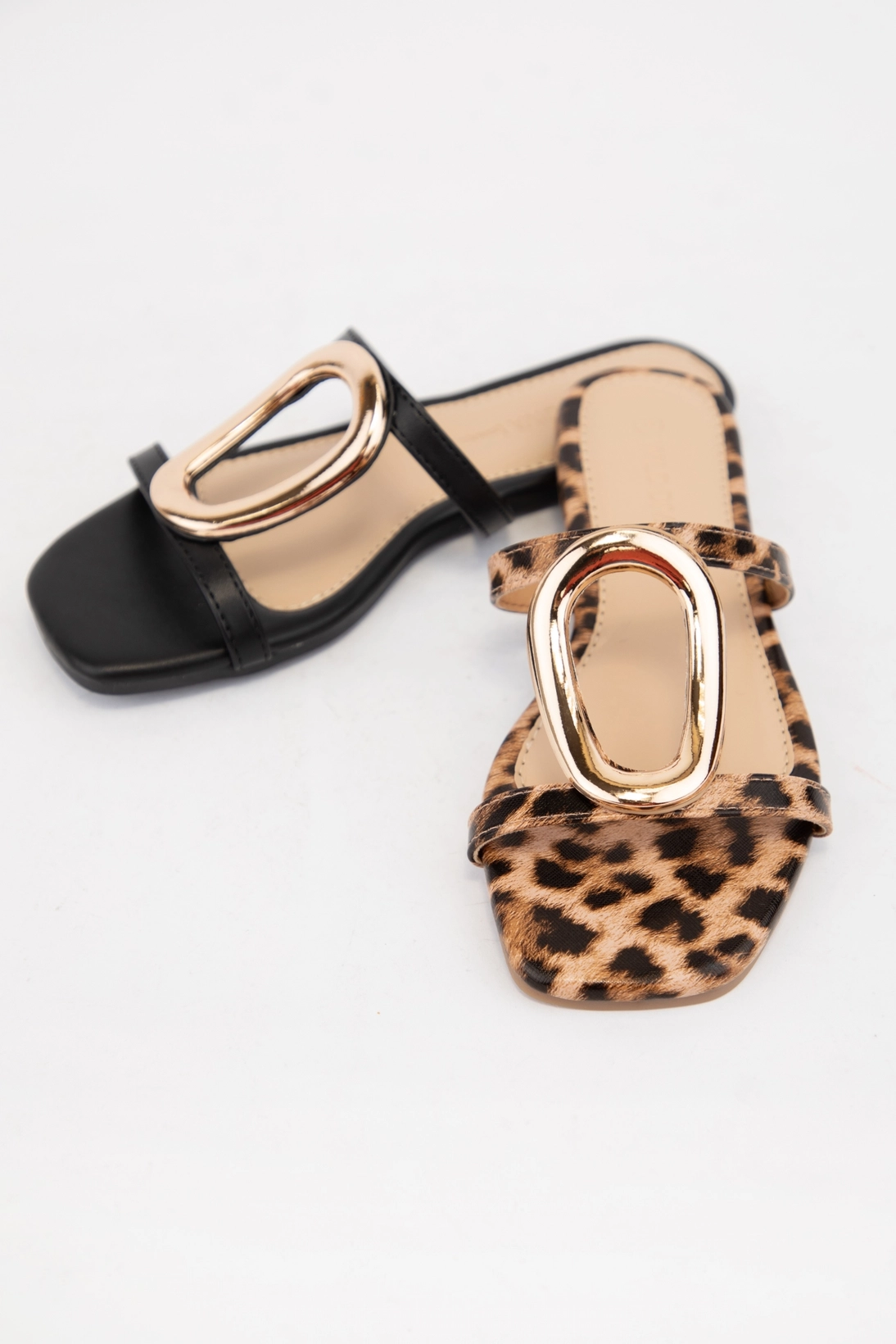 Golden Embellishment Double Strap Sandal Leopard