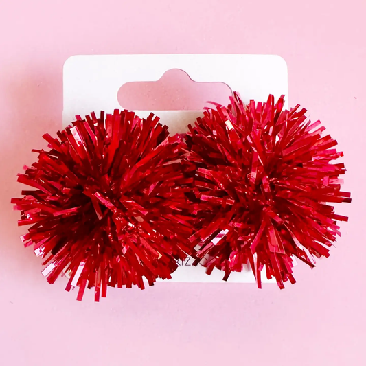 Red Tinsel Party Pom Stud
